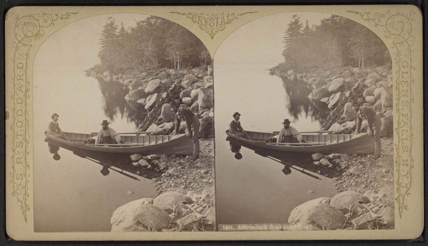 Seneca Ray Stoddard photograph of an Adirondack boating party, late 1800s