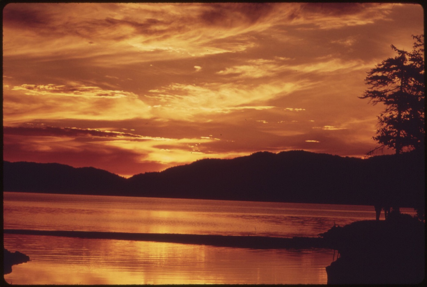 Sunset over an Adirondack lake, 1973 EPA Documerica photograph